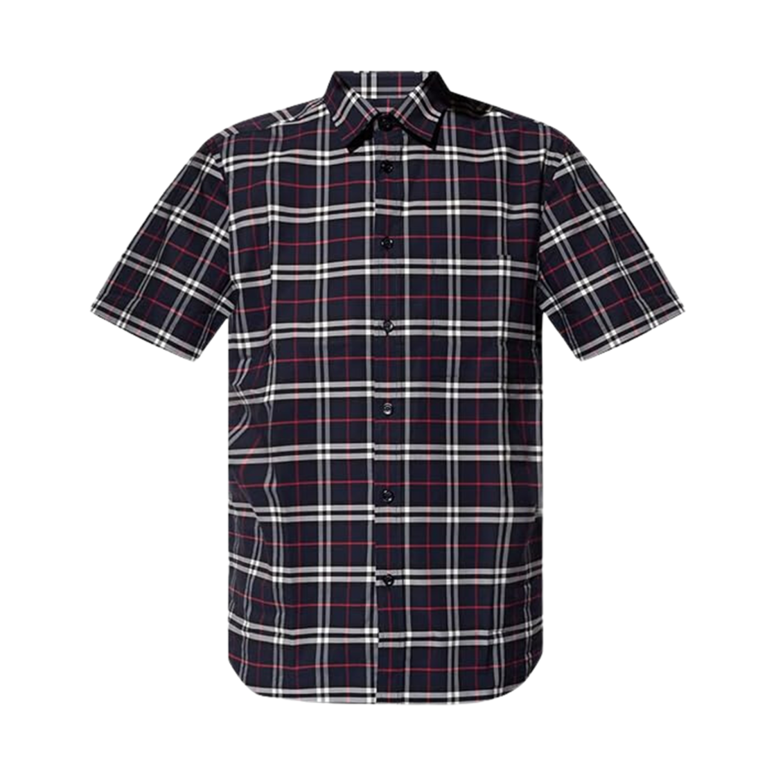 8020964 Burberry Short Sleeve Small Scale Check Stretch Cotton Shirt Navy