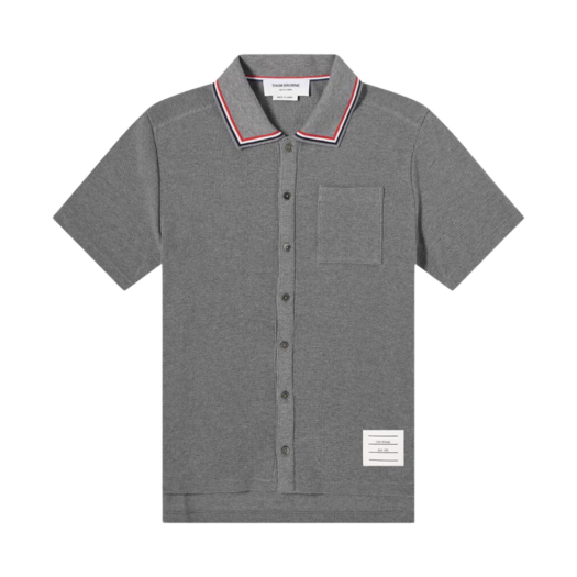 Thom Browne Textured Cotton Short Sleeve Shirt Polo Medium Grey