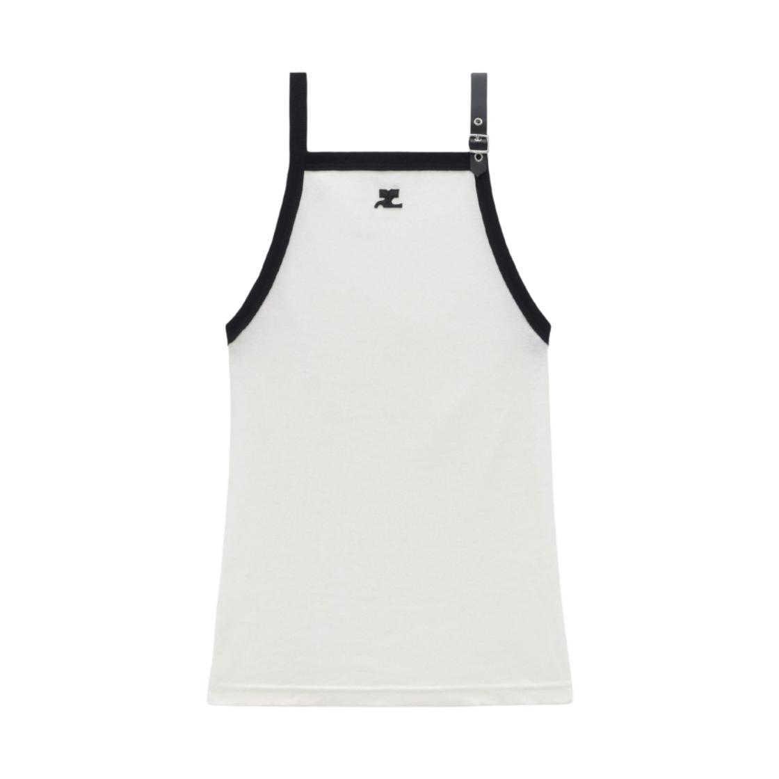(W) 꾸레쥬 버클 콘트라스트 탱크 탑 화이트 헤리티지 블랙((W) Courreges Buckle Contrast Tank Top White Heritage Black)
