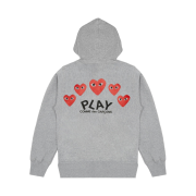 (W) Play Comme des Garcons 5 Hearts Zip Hooded Sweatshirt Grey