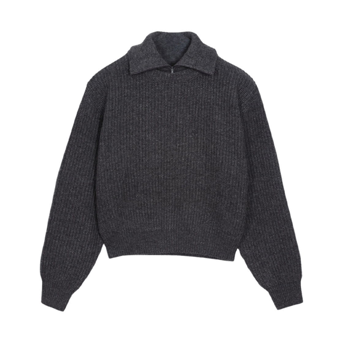 (W) 헤이그 어 넥 집업 니트 차콜((W) Haag A Neck Zip-Up Knit Charcoal)