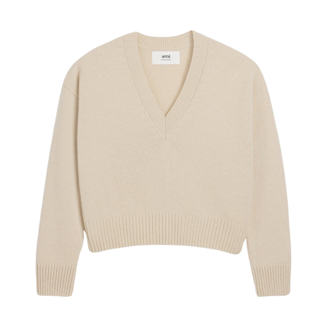 UKS234-KN0028-721 AMI Cropped V-Neck Sweater Cream