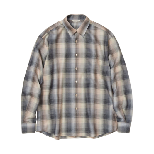 A24AS01LC Auralee Super Light Wool Check Shirt Beige Blue Check - 24AW