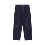 Typing Mistake Curved Line Wide Denim Pants Deep Indigo - 22FW