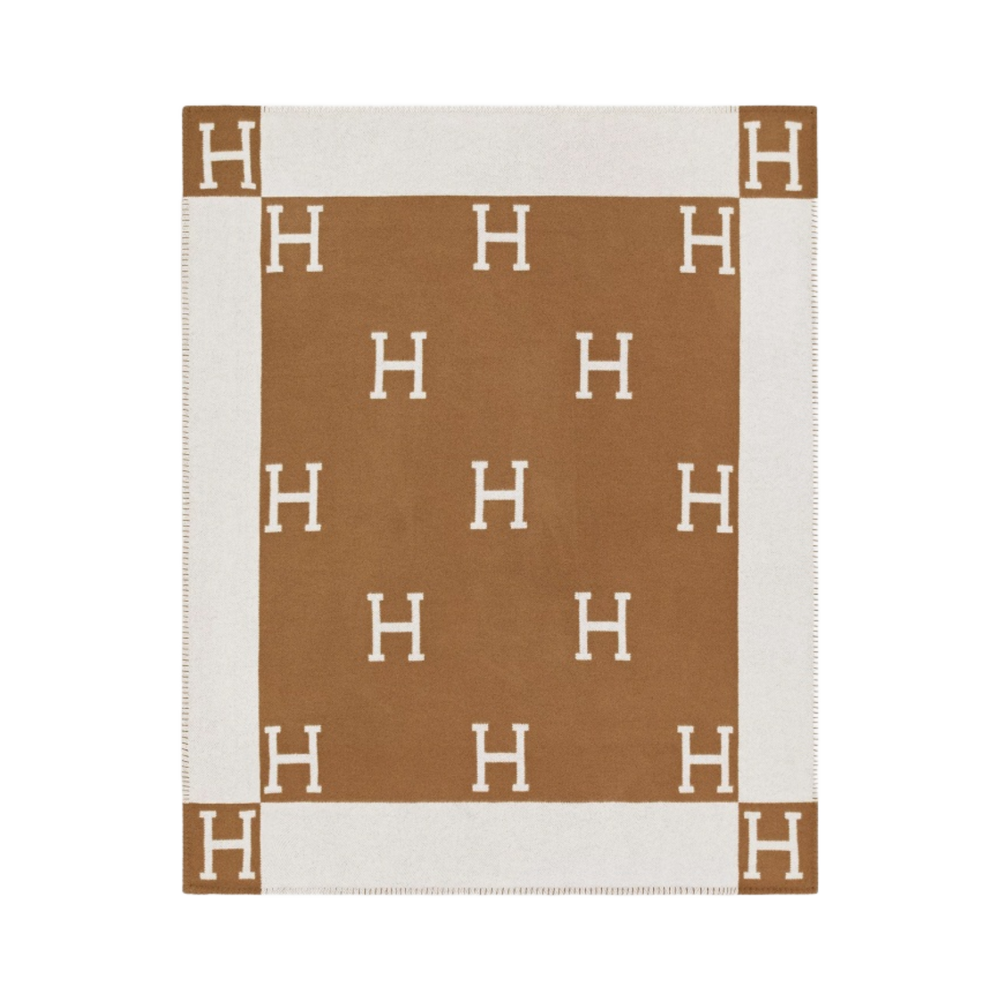 H102668M52 Hermes Avalon Throw Blanket Ecru Camel