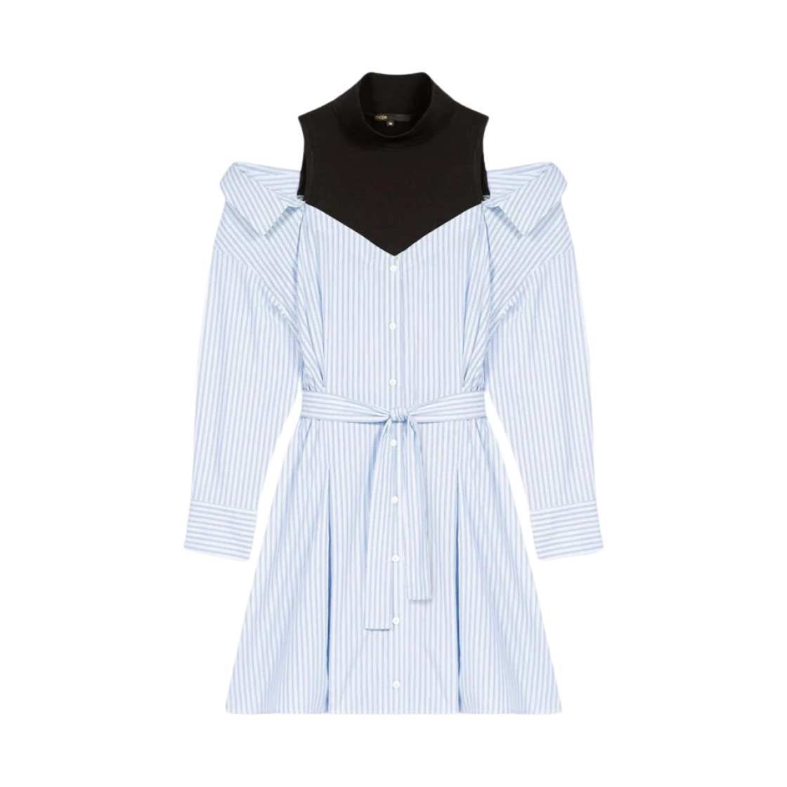 (W) 마쥬 트롱프 뢰유 스트라이프 셔츠 드레스 라이트 블루((W) Maje Trompe L’oeil Striped Shirt Dress Light Blue)