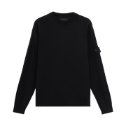 Stone Island 566FC Ghost Light Pure RWS Wool Crewneck Jumper with Ribbed Details Black - 24FW