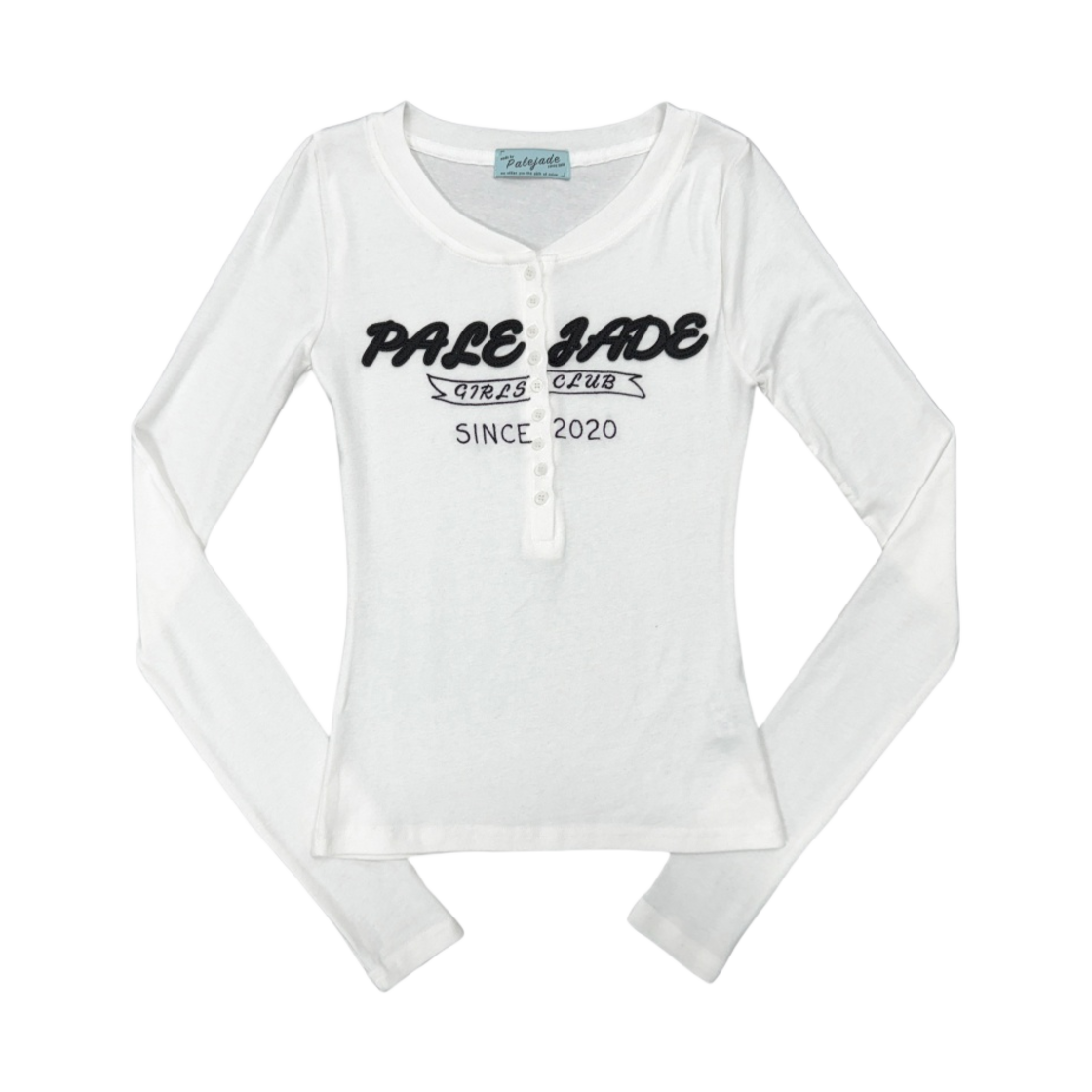 (W) 페일제이드 Y2K 패치 레터링 티셔츠 화이트((W) Pale Jade Y2K Patch Lettering T-Shirt White)