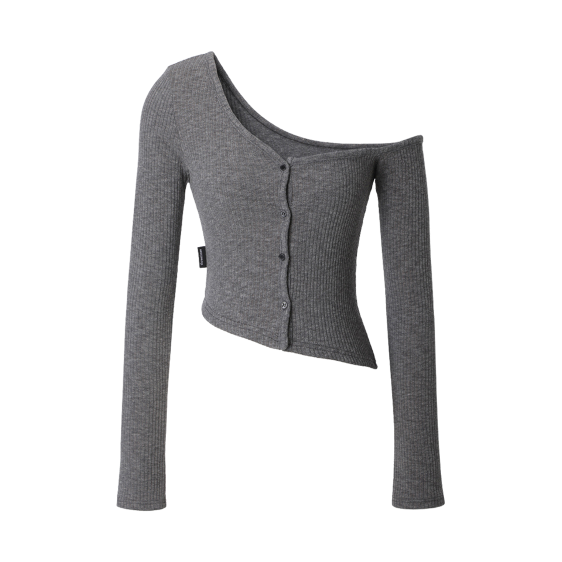 (W) 쓰리타임즈 원숄더 버튼 멜란지 티셔츠 그레이 멜란지((W) Threetimes One-Shoulder Button Melange T-Shirt Grey Melange)