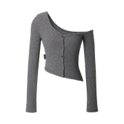 (W) Threetimes One-Shoulder Button Melange T-Shirt Grey Melange