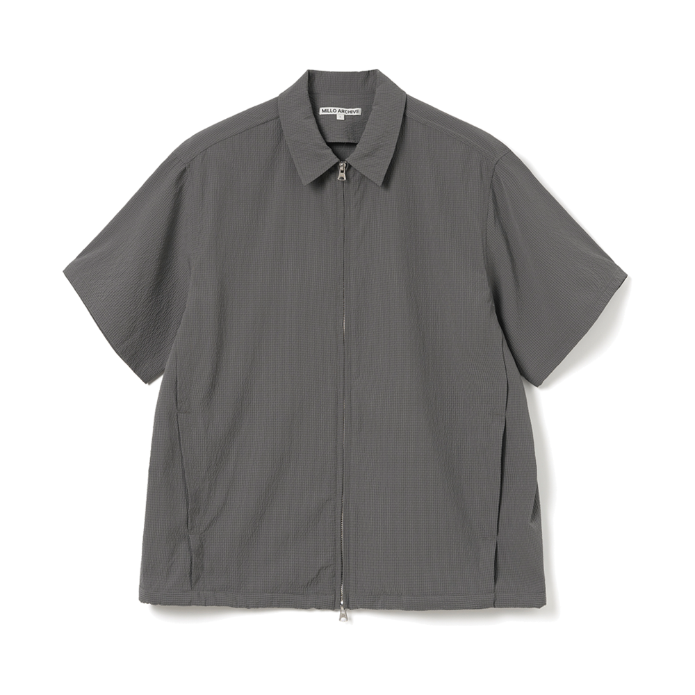 밀로 아카이브 시어서커 집업 하프 셔츠 다크 그레이