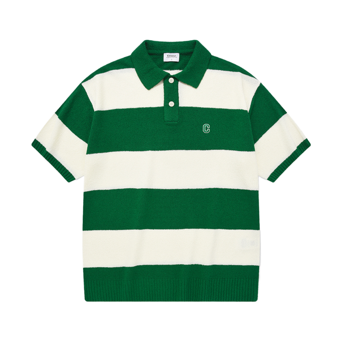 커버낫 C 로고 스트라이프 카라 하프 니트 그린