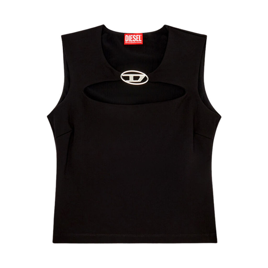 (W) 디젤 T-림스 밀라노 니트 탑 메탈 오발 D 플락 블랙((W) Diesel T-Reams Milano-Knit Top With Metal Oval D Plaque Black)