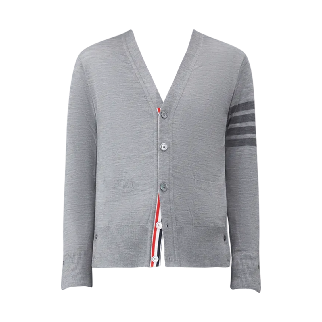 MKC002B-Y1014-055 Thom Browne Wool 4-Bar V-Neck Cardigan Light Grey
