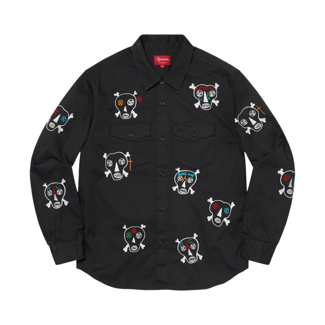 슈프림 x 클레이튼 패터슨 스컬스 자수 워크 셔츠 블랙 - 21SS
