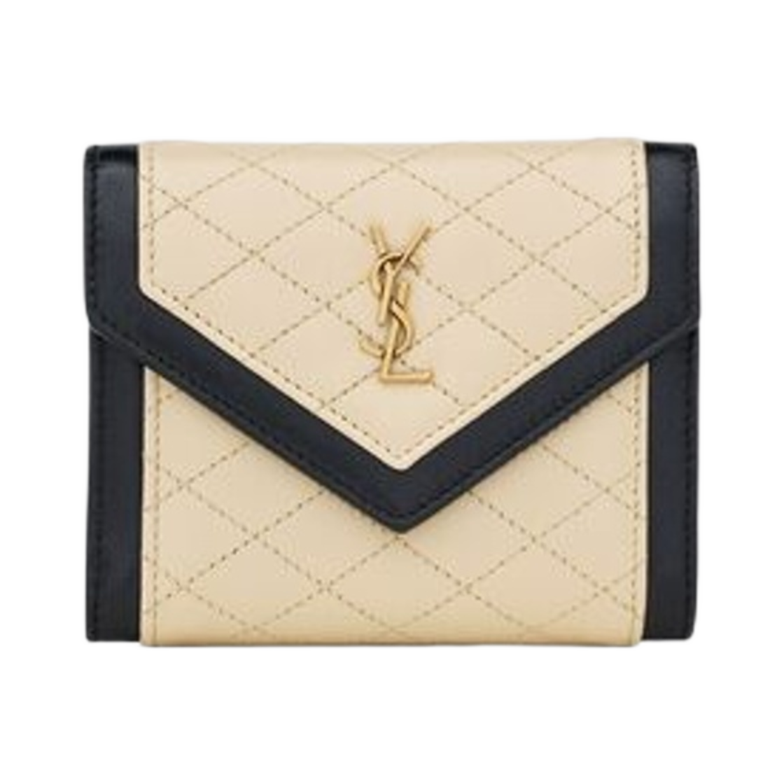 생로랑 가비 컴팩트 트라이폴드 월렛 퀼티드 램스킨 오프 화이트 앤 블랙(Saint Laurent Gaby Compact Tri-Fold Wallet in Quilted Lambskin Off White and Black) - 1
