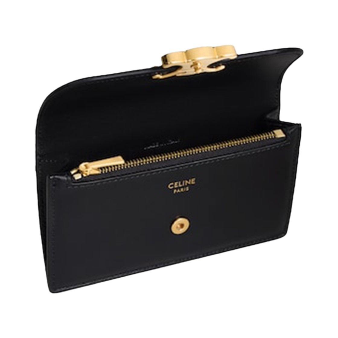 셀린느 샤이니 카프스킨 플랩 트리옹프 롱 카드 홀더 블랙(Celine Long Card Holder with Flap Triomphe in Shiny Calfskin Black) - 2