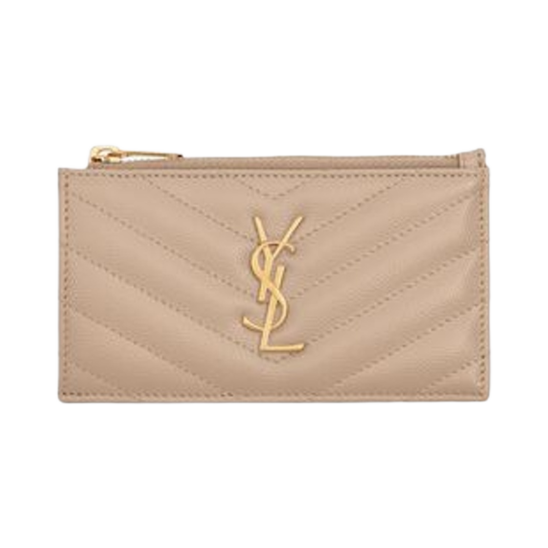 생로랑 카산드라 마틀라세 프라그먼트 지퍼 카드 케이스 그레인 드 뿌드르 엠보스 레더 다크 베이지(Saint Laurent Cassandre Matelasse Fragments Zipped Card Case in Grain De Poudre Embossed Leather Dark Beige) - 1