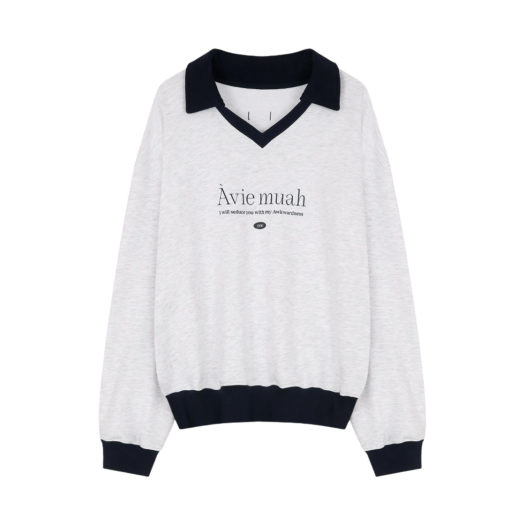 (W) Aviemuah Two-Tone Collar Sweatshirt Melange Gray