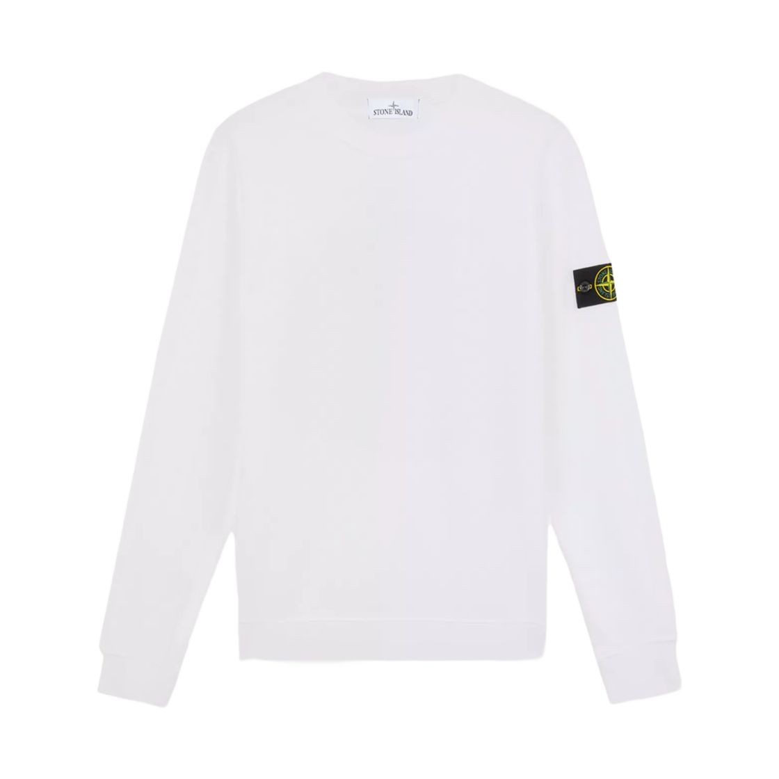 K1S1561000-44S0051-V0001 Stone Island 6100044 Organic Cotton Fleece Crewneck Sweatshirt with Ribbed Details White - 25SS