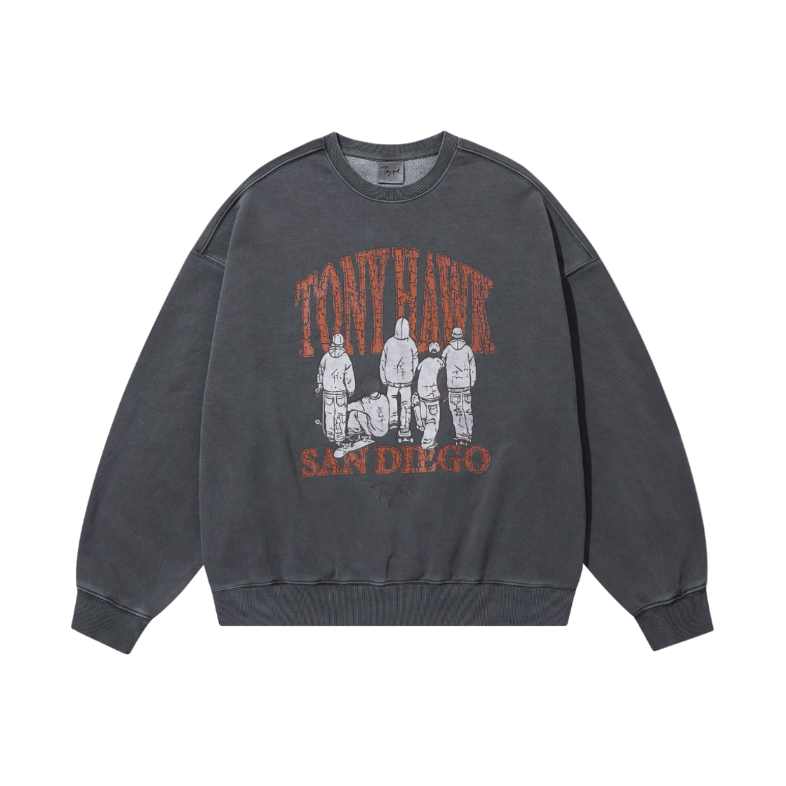 토니호크 보더 피그먼트 크랙 맨투맨 차콜(TONY HAWK Boarder Pigment Crack Crewneck Charcoal) - 1