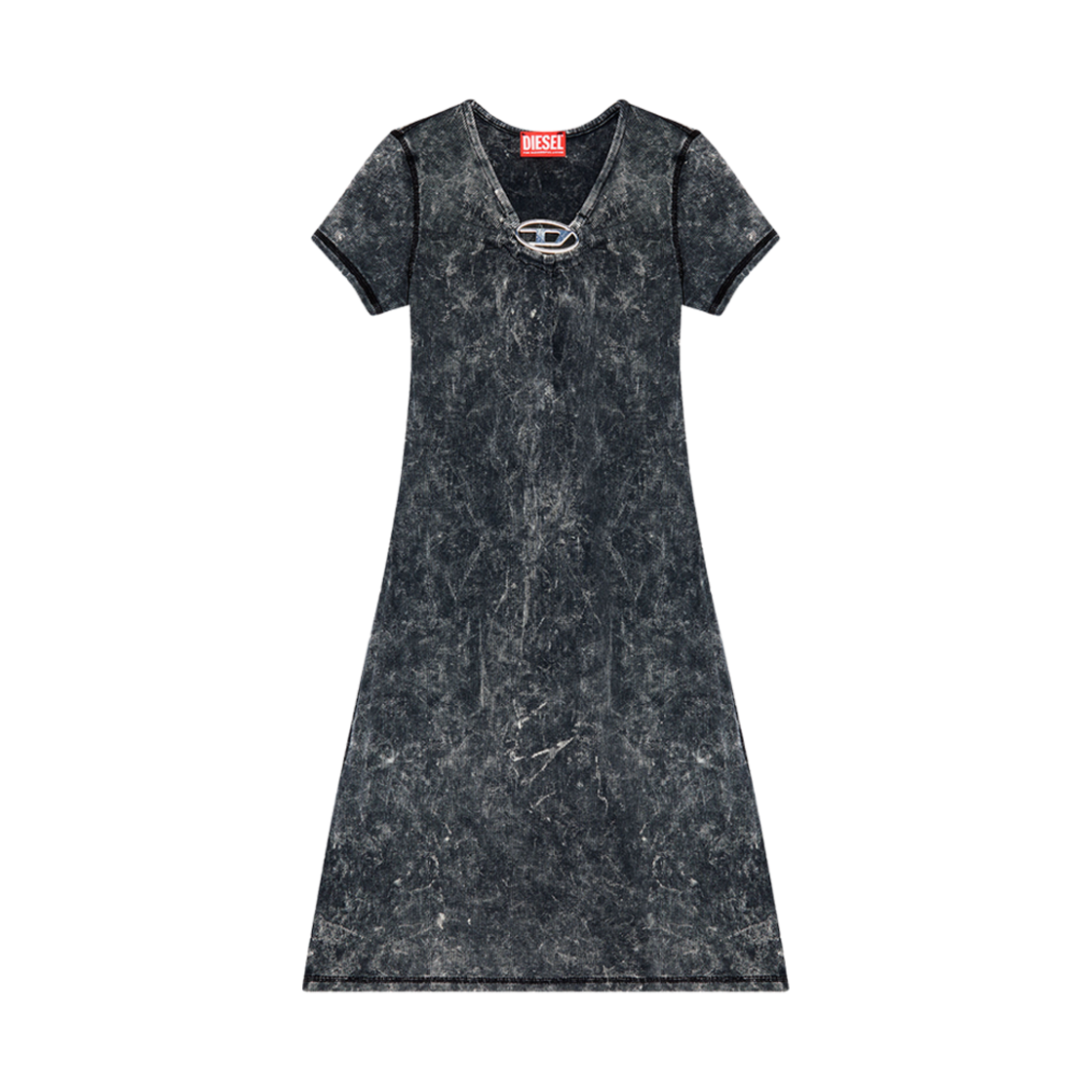 A129900KHAS-97W (W) Diesel D-Crespe Ribbed Dress With Metal Oval D Plaque Dark Grey