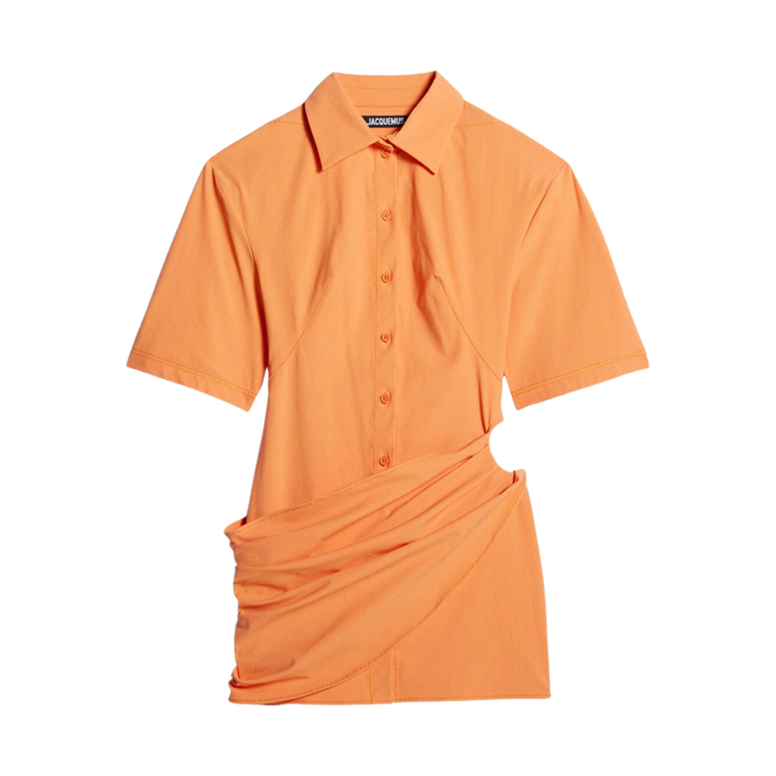 (W) 자크뮈스 라 로브 카미사 드레이프 셔츠 드레스 오렌지((W) Jacquemus La Robe Camisa Draped Shirt Dress Orange) - 1