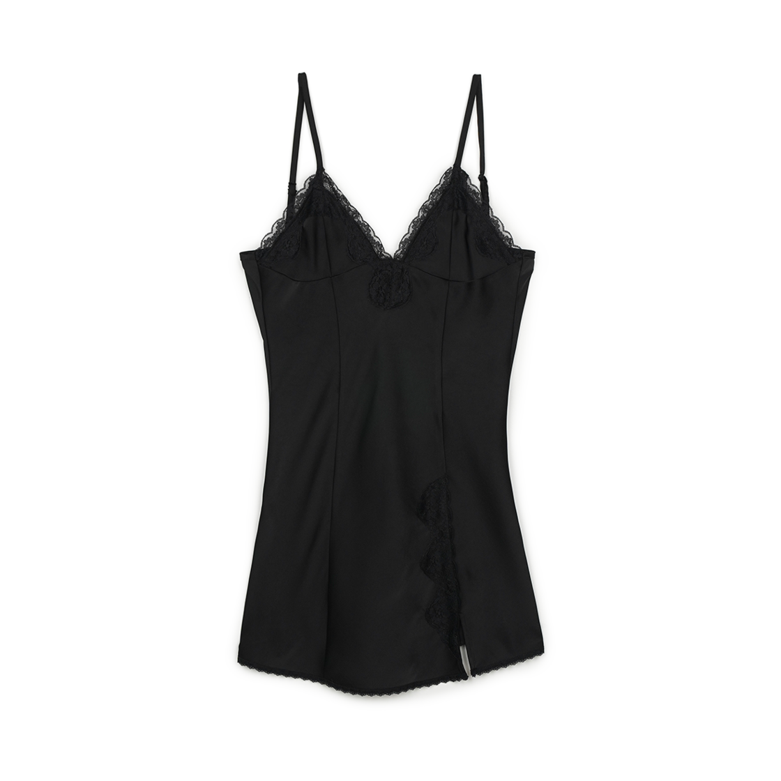 P0000BBN Greenbutter Silky Lace Slip Mini Dress Black