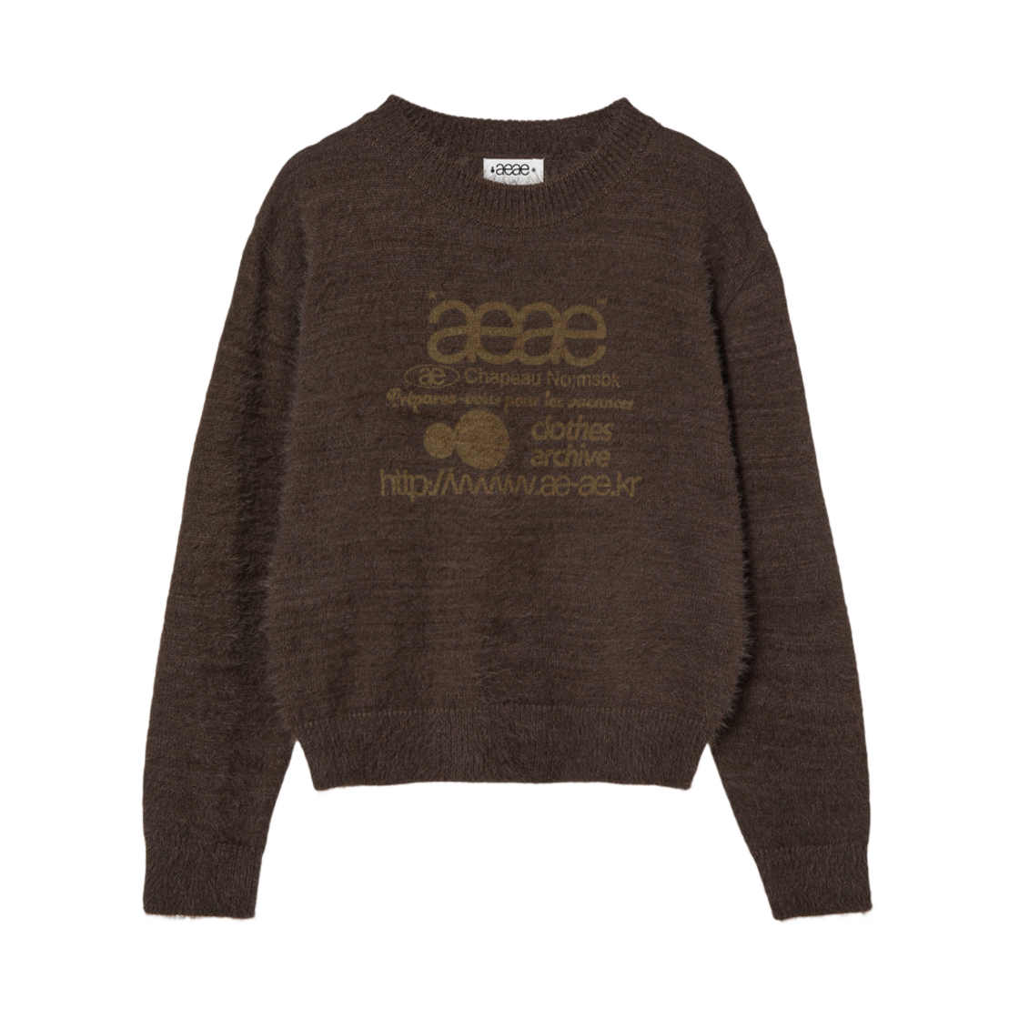(W) 에이에이 웹 로고 크롭 헤어리 니트 브라운((W) Aeae Web Logo Crop Hairy Knit Brown) - 1