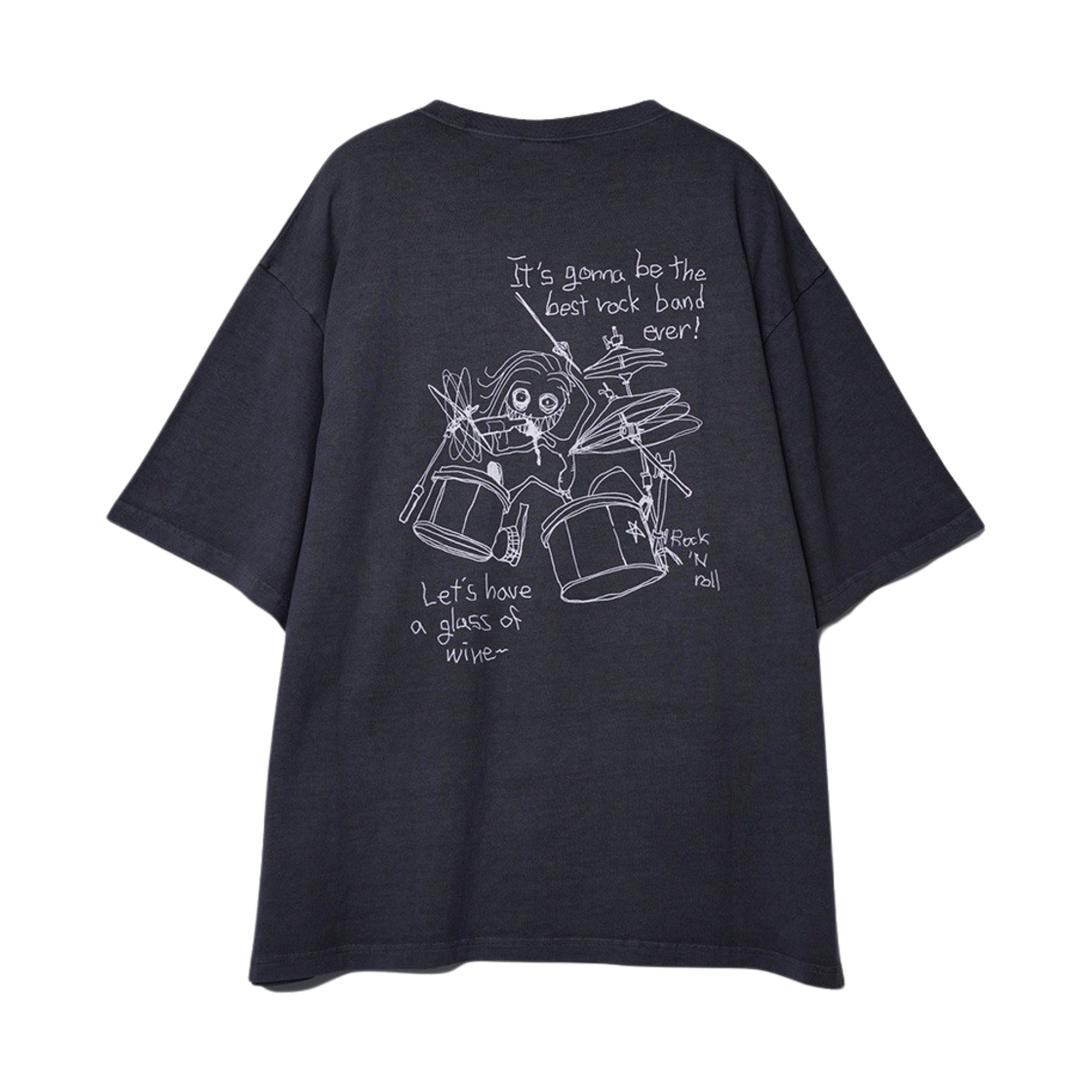 논플로어 베스트 락 밴드 티셔츠 워시드 차콜