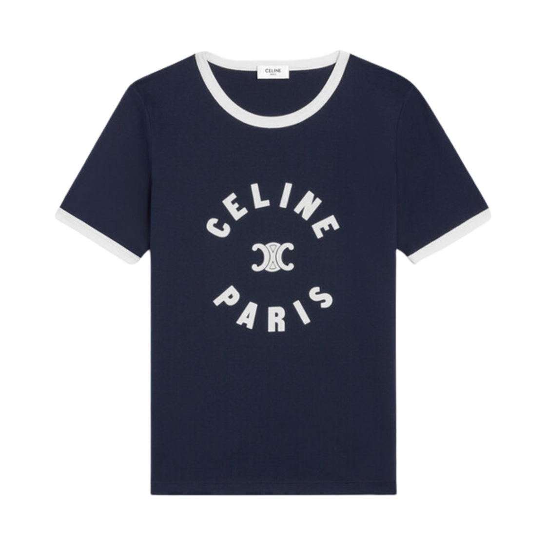 (W) 셀린느 트리옹프 티셔츠 코튼 저지 블루 페트롤 오프 화이트((W) Celine Triomphe T-Shirt Cotton Jersey Blue Petrol Off White)