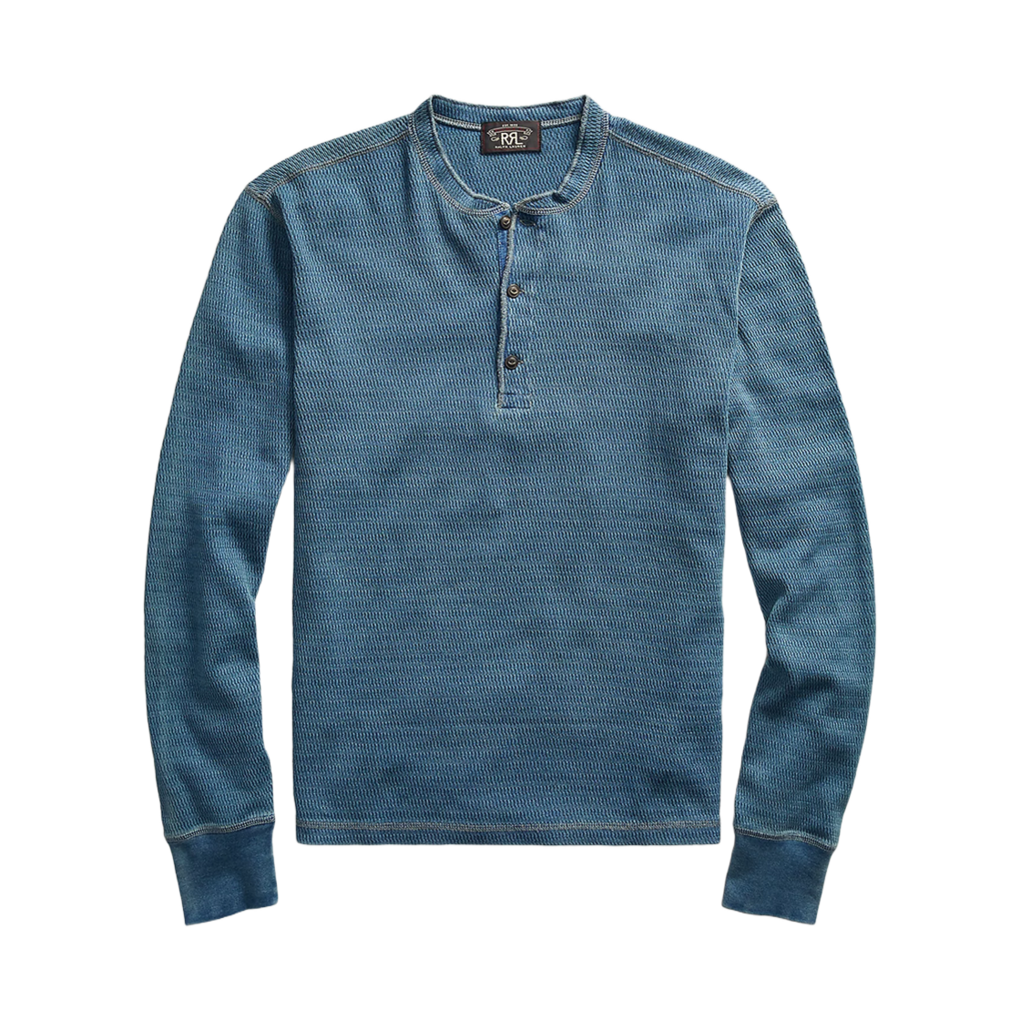 더블알엘 인디고 자카드 니트 헨리 워시드 블루 인디고(Double RL Indigo Jacquard Knit Henley Washed Blue Indigo) - 1