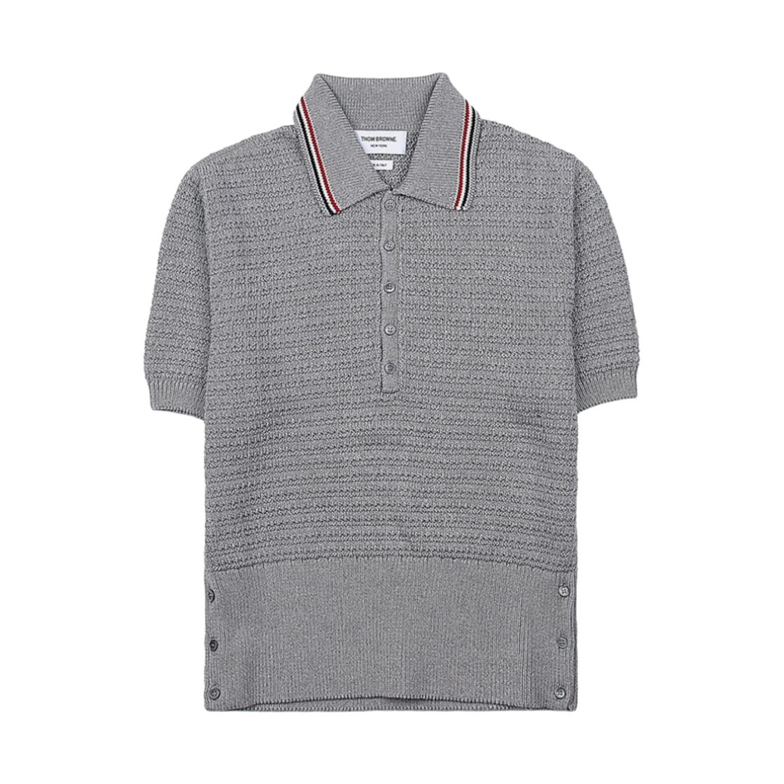 MKP084A-Y3017-055 Thom Browne Textured Stitch Cotton Short Sleeve Polo Light Grey