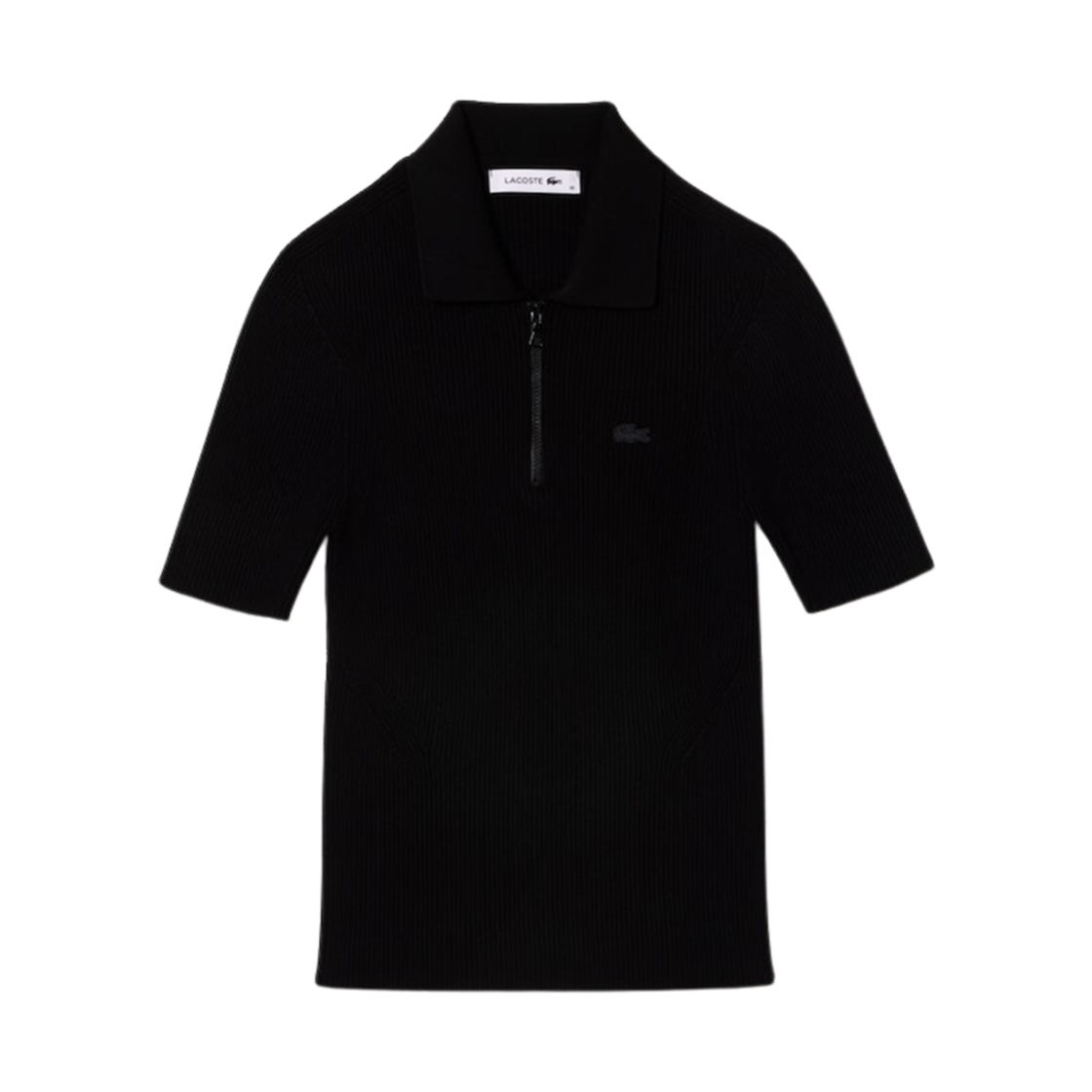 (W) 라코스테 립드 심리스 하프 집 폴로 스웨터 블랙((W) Lacoste Ribbed Seamless Half Zip Polo Sweater Black) - 1