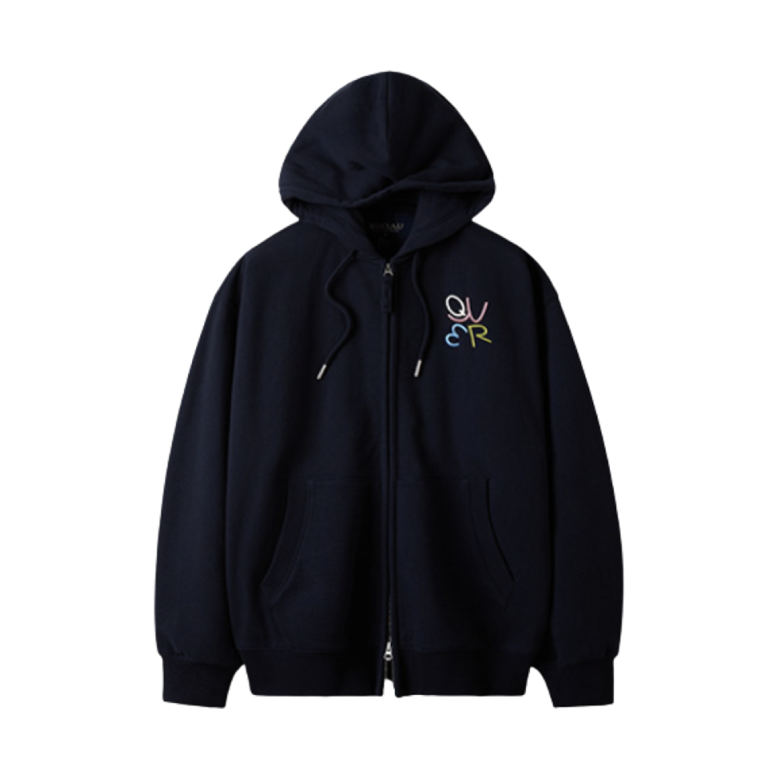 후아유 x QWER 시그니쳐 후드 집업 네이비(WHO.A.U x QWER Signature Hood Zip-Up Navy)