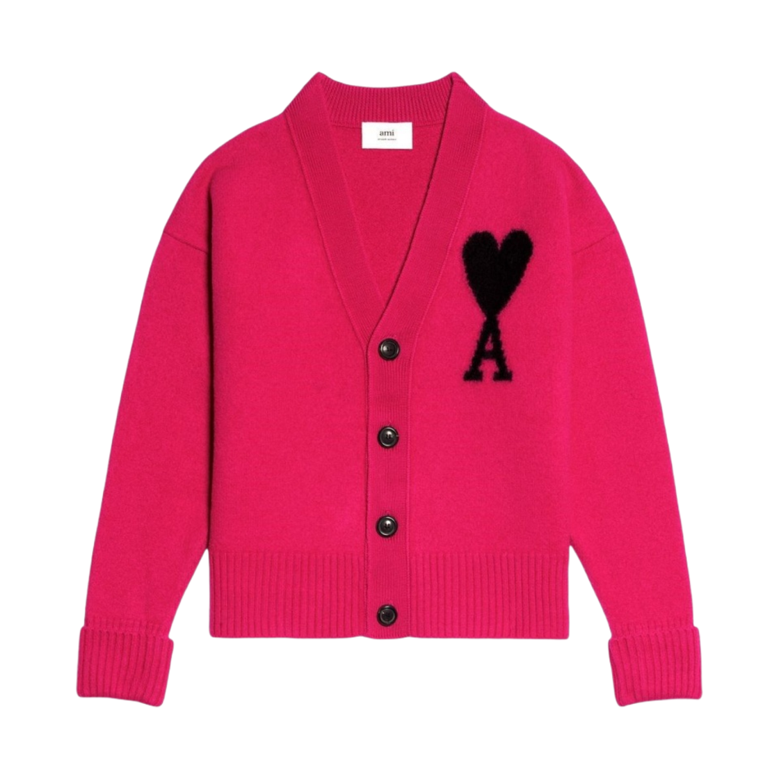 아미 빅 하트 로고 오버사이즈 인타르시아 가디건 푸시아 블랙(AMI de Coeur Oversize Intarsia Cardigan Fuchsia Black) - 1