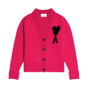 AMI de Coeur Oversize Intarsia Cardigan Fuchsia Black
