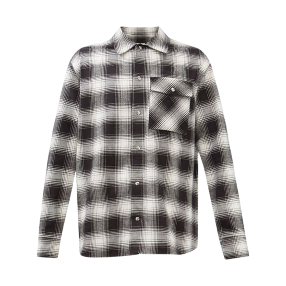 H2-091-2F00002-549XX-990 Moncler Check Brushed Point Collar Cotton Flannel Button Shirt Black White - 22FW