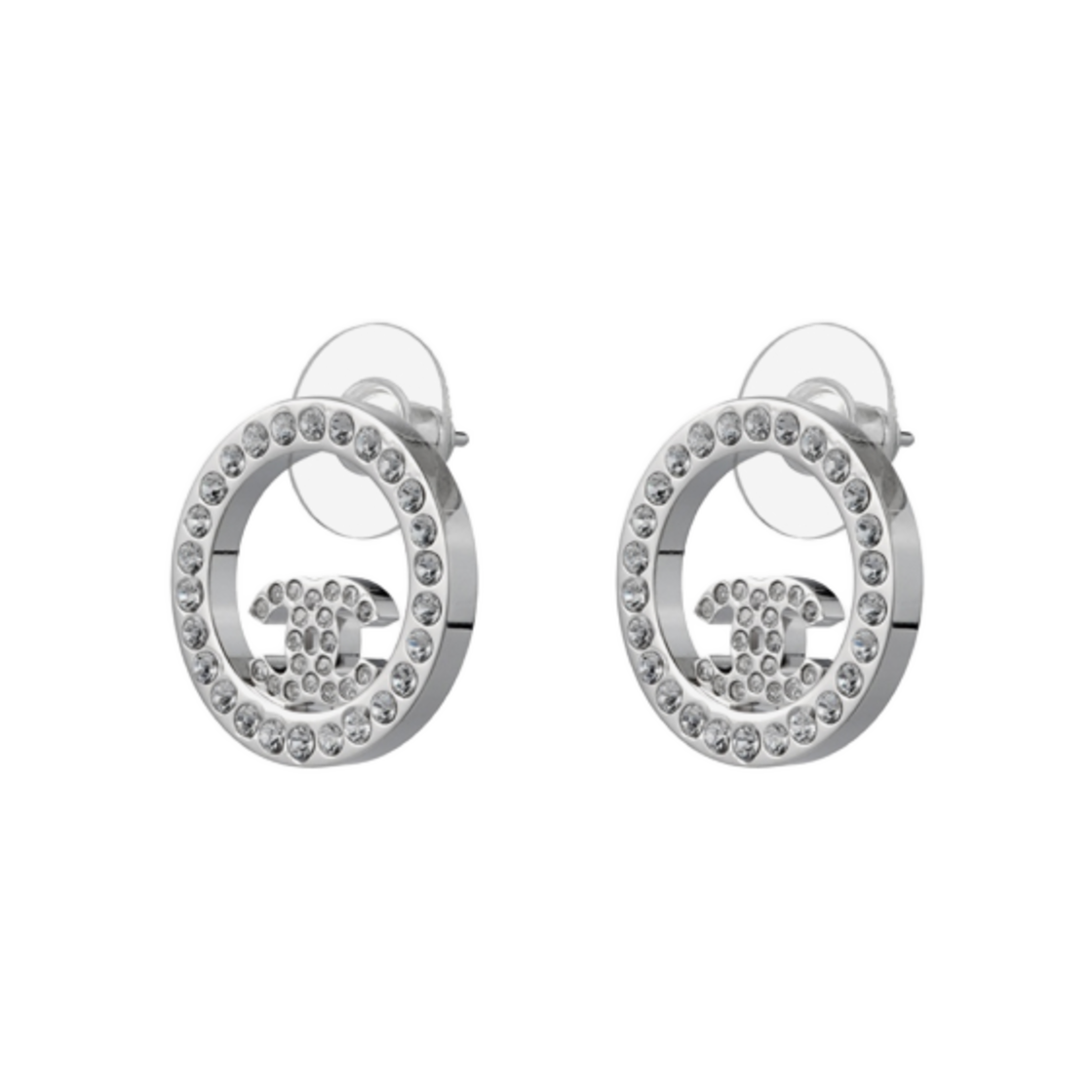(W) 샤넬 이어링 메탈 스트라스 & 실버 크리스탈((W) Chanel Earrings Metal Strass & Silver Crystal) - 2