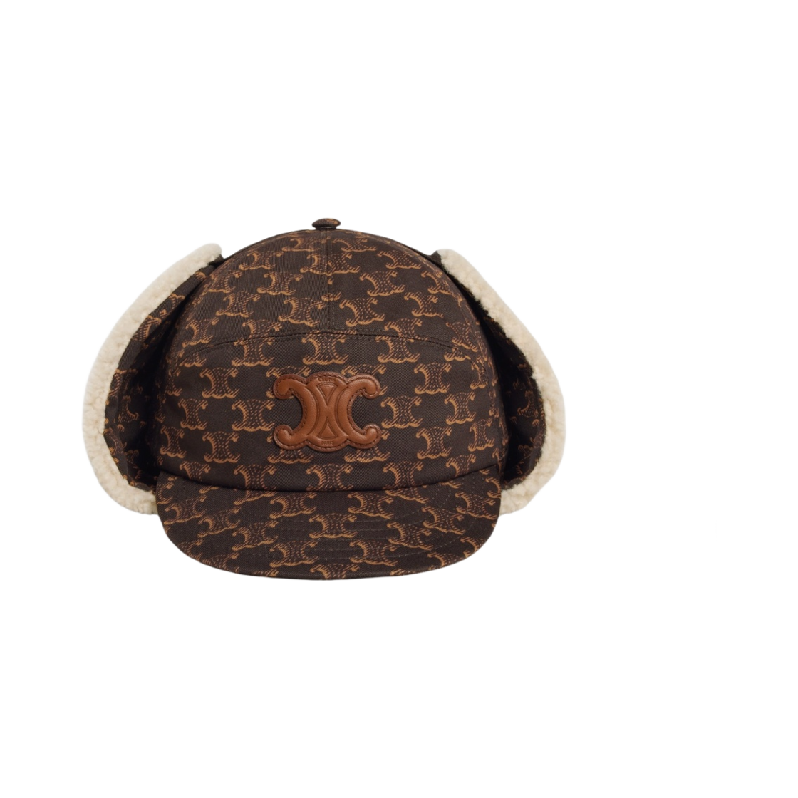 (W) 셀린느 모노그램 코튼 트리옹프 차프카 햇 마론 카라멜((W) Celine Triomphe Chapka Hat in Monogram Cotton Marron Caramel) - 1