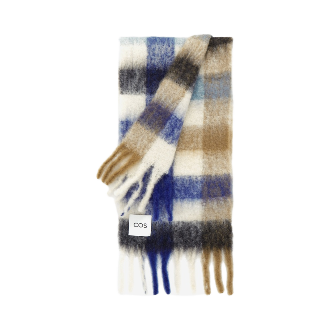 1039791006 COS Oversized Mohair Blend Muffler Blue Brown Checked