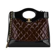 Chanel 31 Mini Shopping Bag Patent Calfskin & Gold Burgundy Black