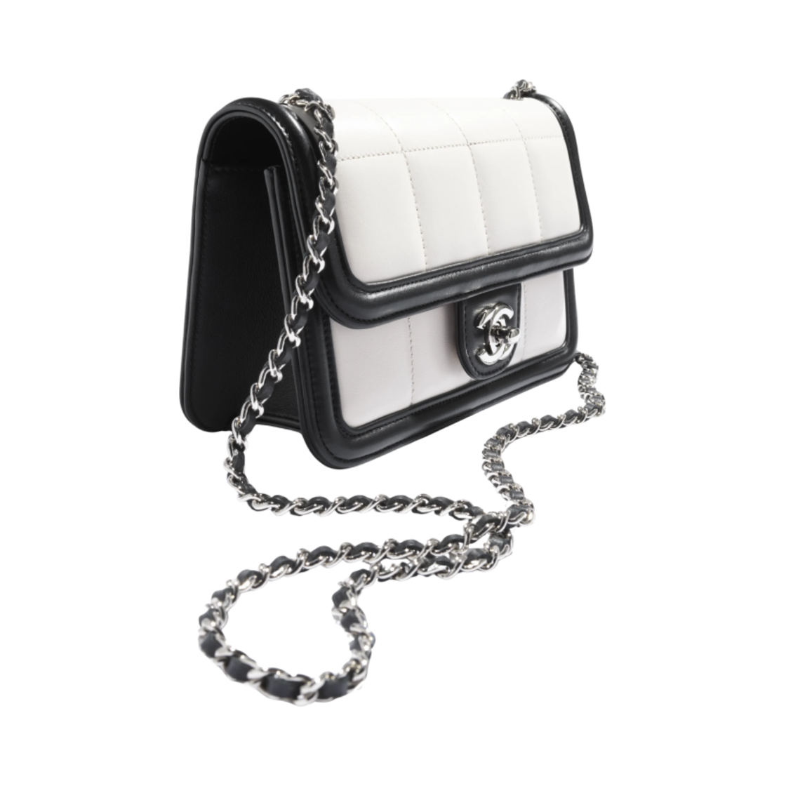 샤넬 미니 플랩백 램스킨 카프스킨 & 실버 메탈 블랙 화이트(Chanel Mini Flap Bag Lambskin Calfskin & Silver Black White) - 3