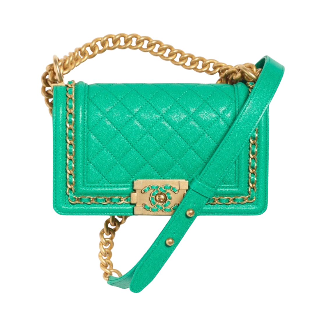 샤넬 보이 샤넬 스몰 플랩백 그레인드 샤이니 카프스킨 & 골드 메탈 그린(Chanel Small Boy Chanel Handbag Grained Shiny Calfskin & Gold Green) - 1