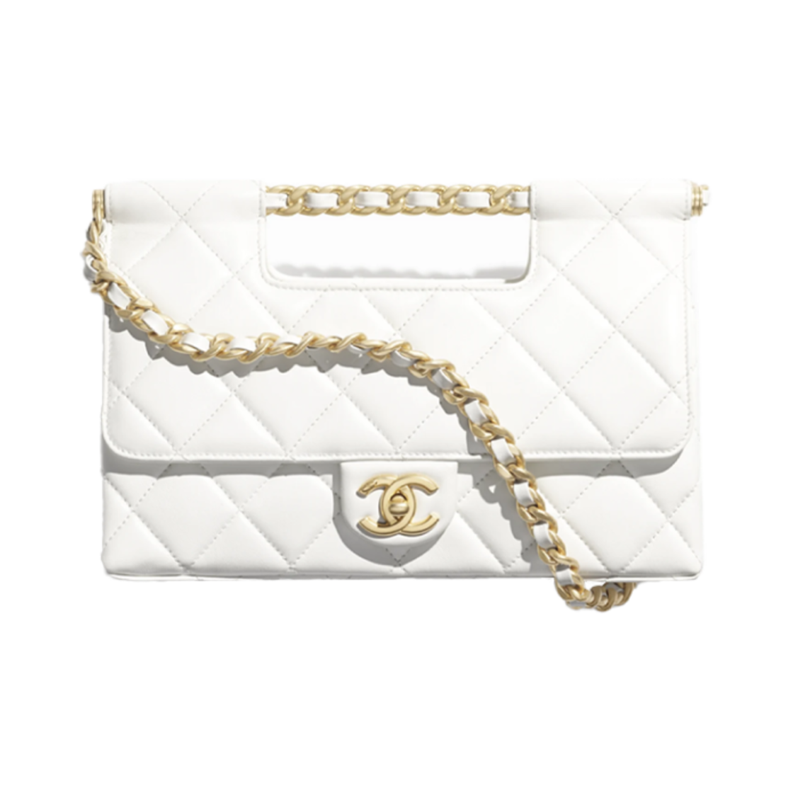 샤넬 핸들 장식의 플랩백 램스킨 & 골드 메탈 화이트(Chanel Flap Bag with Top Handle Shiny Lambskin & Gold White) - 1