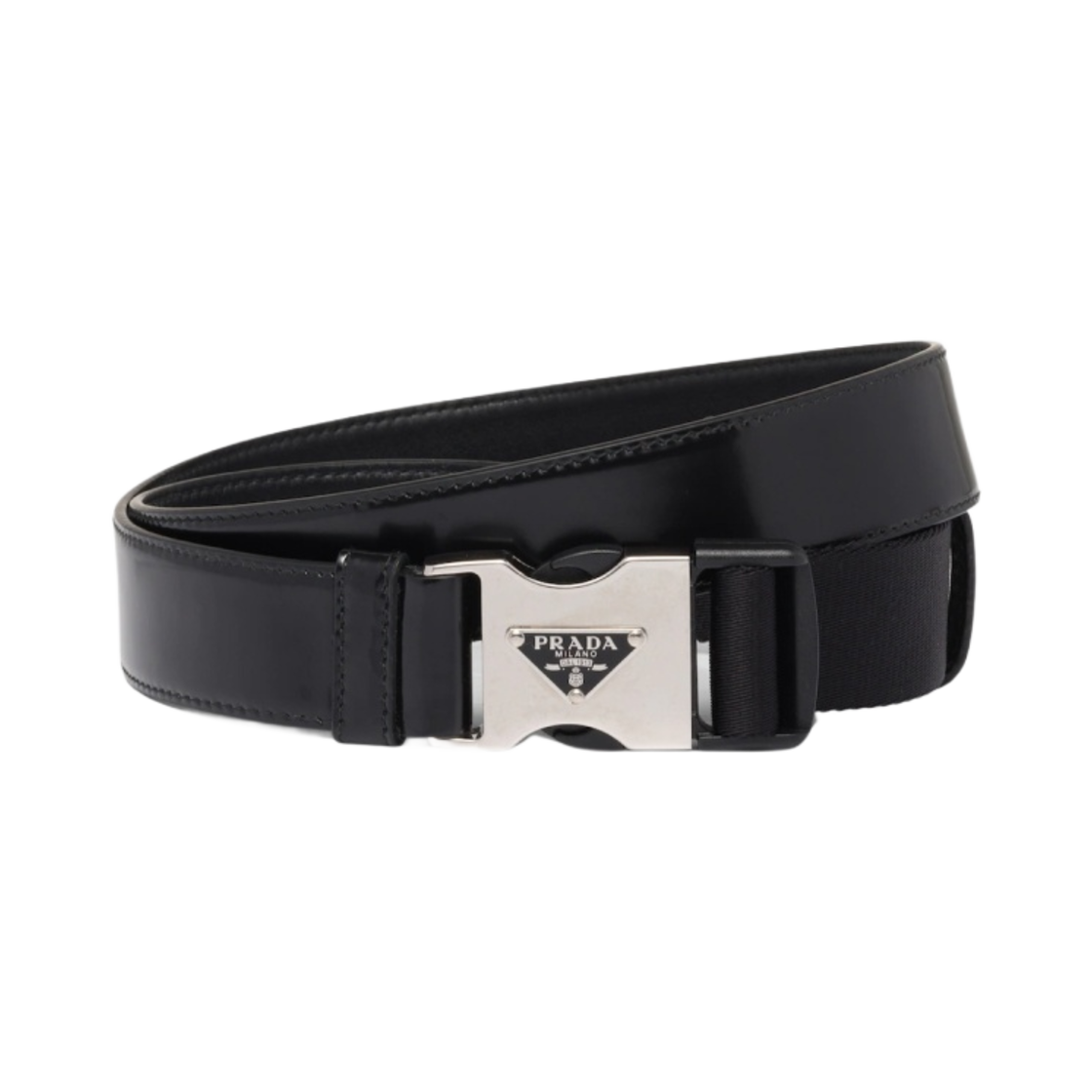 프라다 브러쉬드 레더 & 우븐 테이프 벨트 블랙(Prada Brushed Leather & Woven Tape Belt Black) - 1