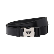 Prada Brushed Leather & Woven Tape Belt Black
