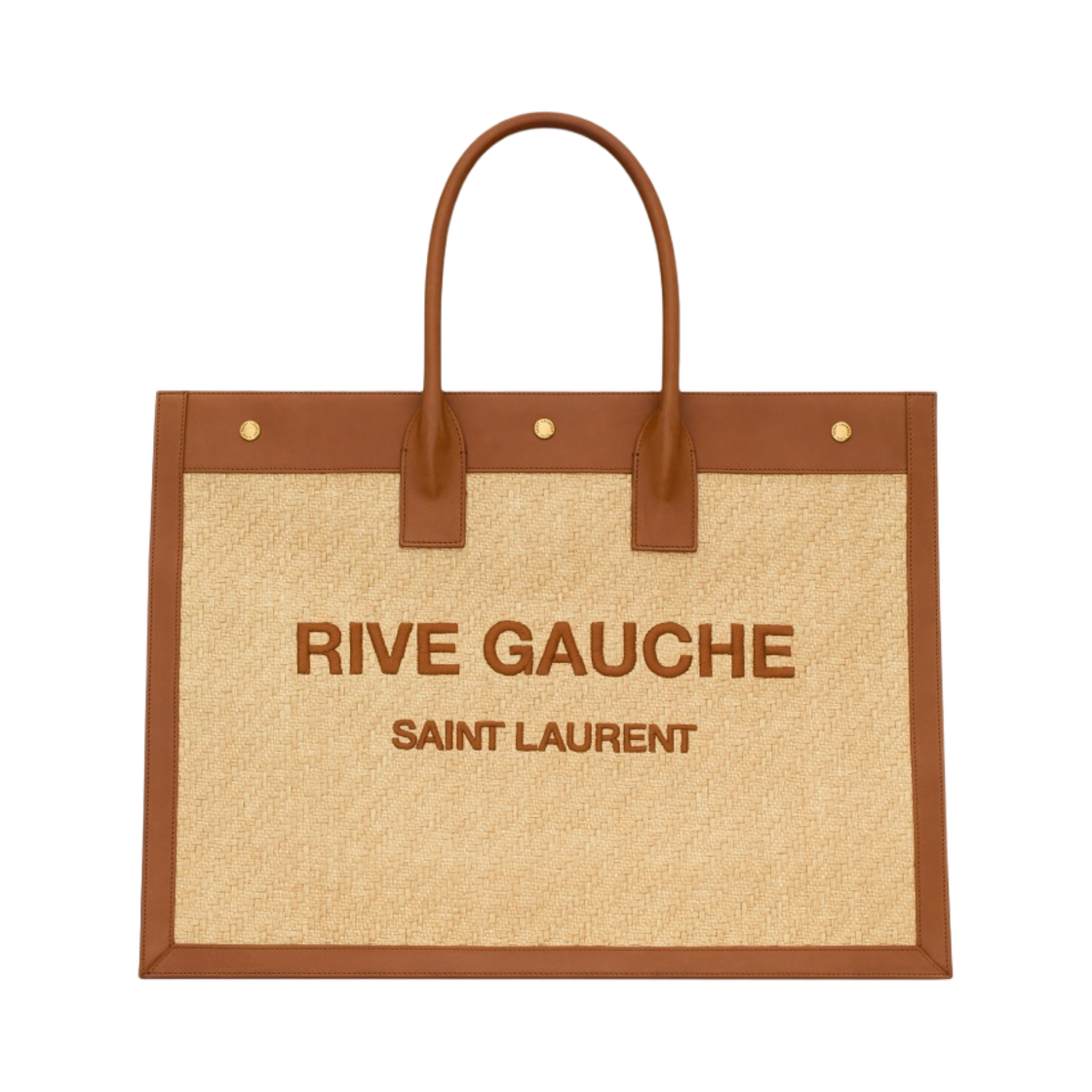 생로랑 리브 고쉬 자수 라피아 앤 베지터블 탠 레더 내츄럴 샌드 앤 브릭(Saint Laurent Rive Gauche In Embroidered Raffia And Vegetable-Tanned Leather Natural Sand And Brick) - 1