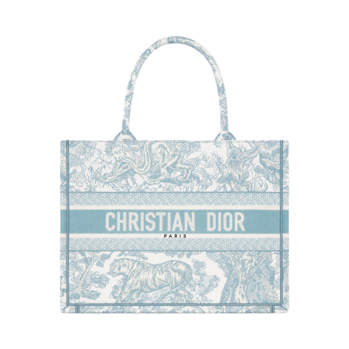 디올 미디움 디올 북 토트 트왈 드 주이 소바쥬 자수 화이트 셀레스티얼 블루(Dior Medium Dior Book Tote Toile De Jouy Sauvage Embroidery White Celestial Blue) - 1