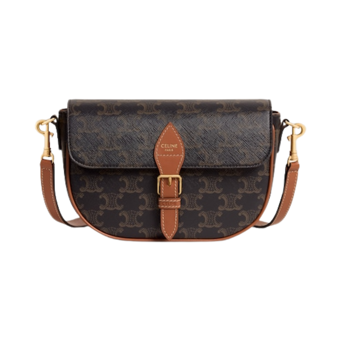 셀린느 트리옹프 캔버스 카프스킨 폴코 숄더백 탄(Celine Folco Shoulder Bag in Triomphe Canvas and Calfskin Tan)